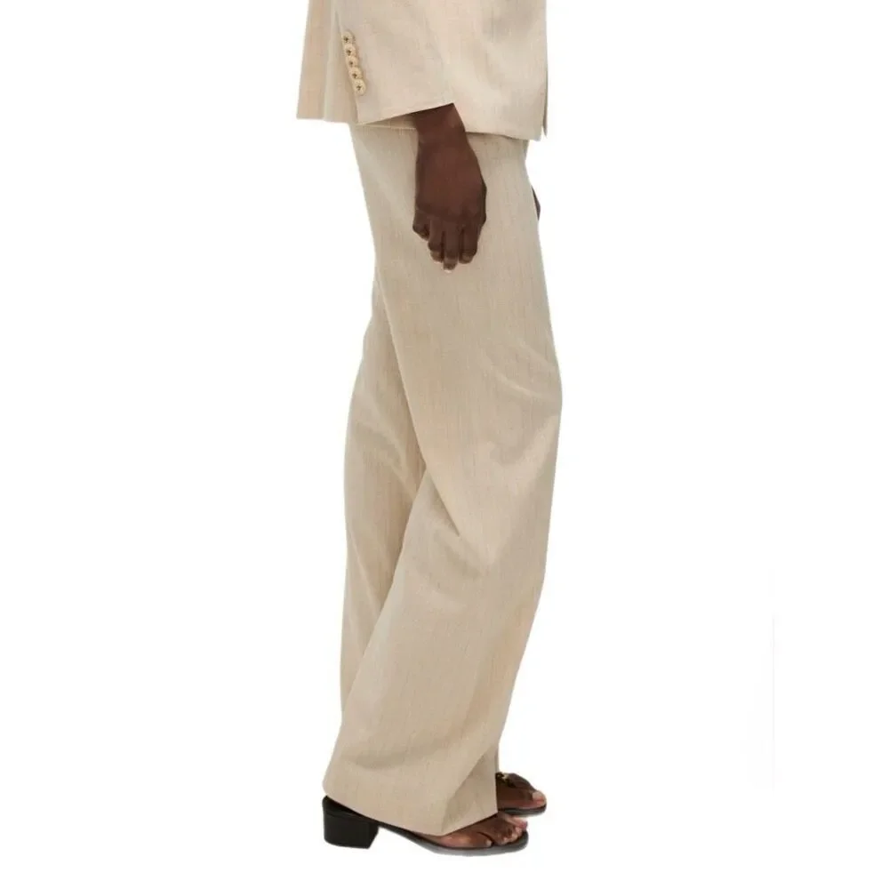 NWT Veronica Breard Jude stripe cotton blend pants in ivory with gold stripes Si - Picture 3 of 16